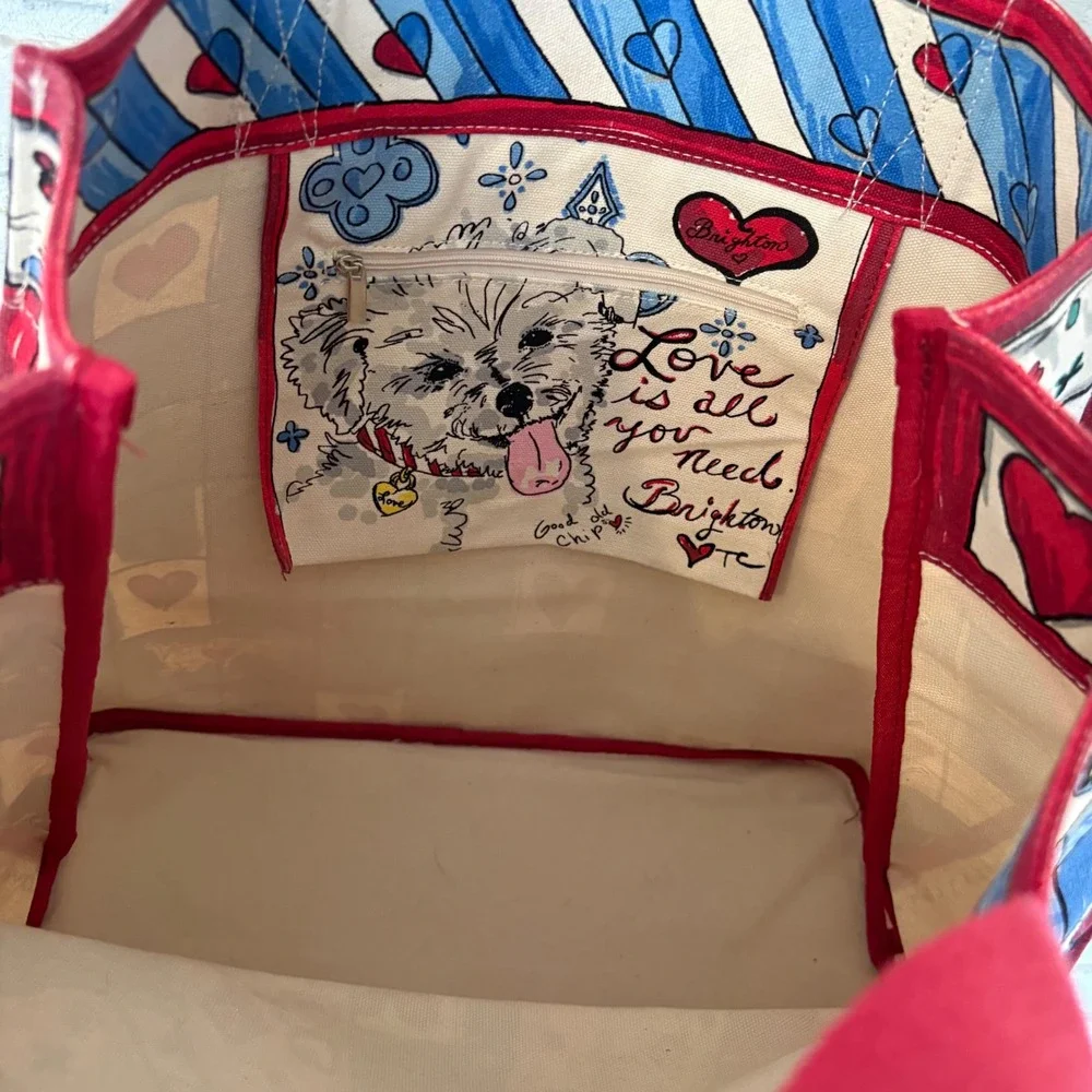 NWT‎ Brighton Sparkle Love Canvas Tote Bow Cherry Cat Print New MSRP $150
